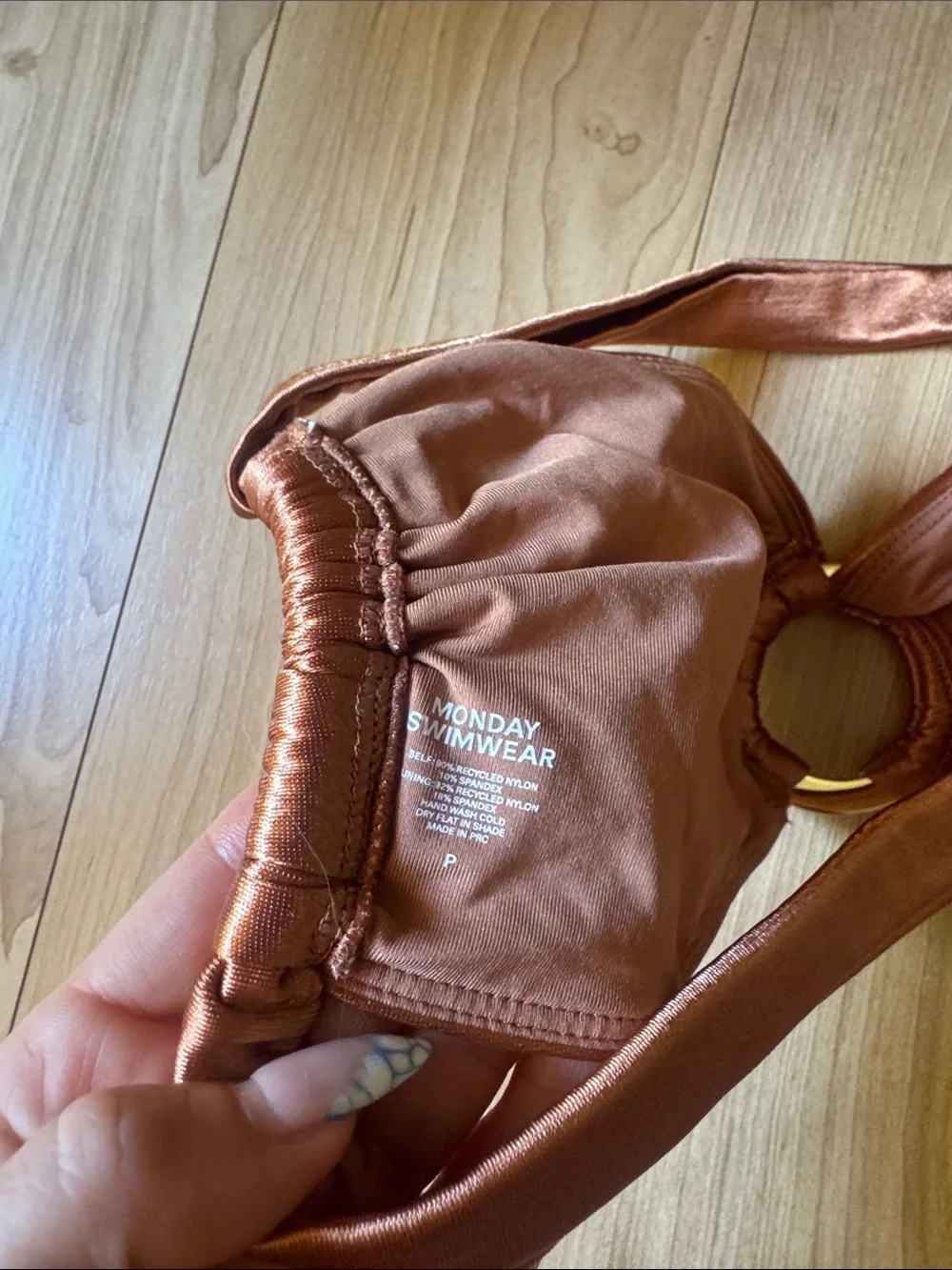 Monday Swimwear Copper Satin Ring-Front Bikini Top